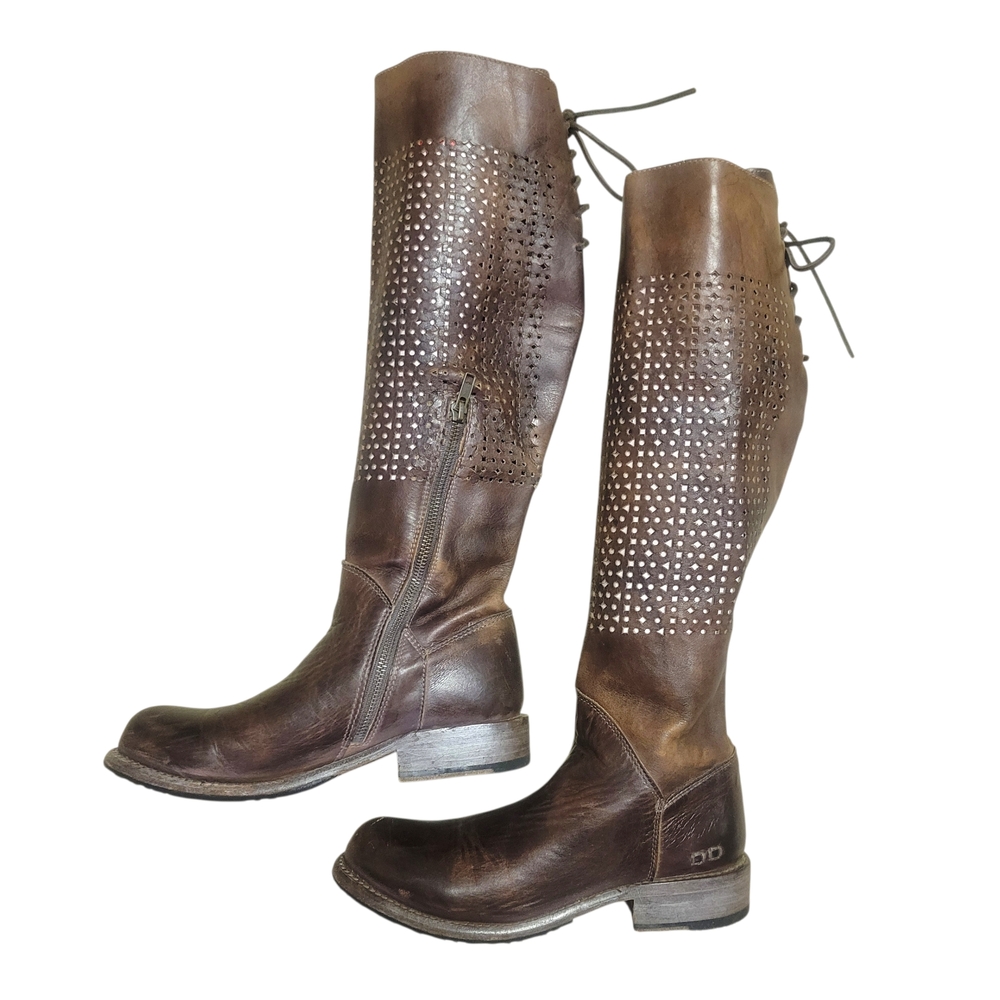 Bed Stu Cambridge Perforated Distressed Tall Leather Moto Biker Boots Size 7